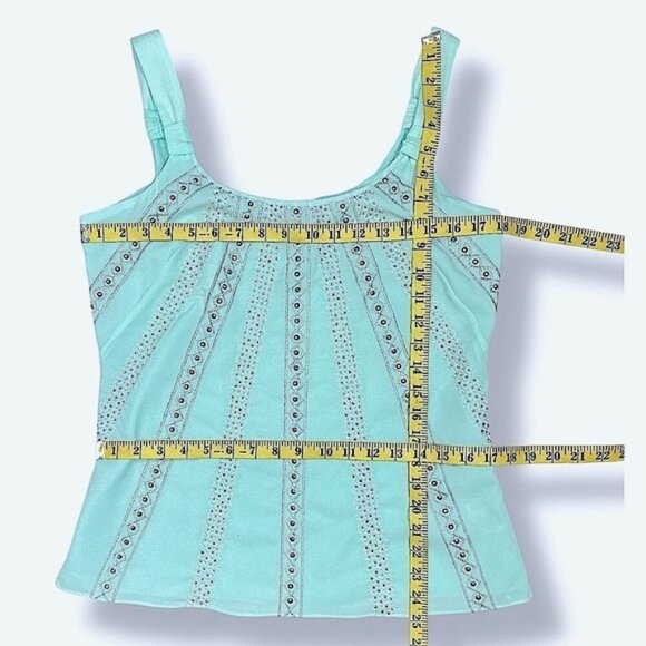White House Black Market Embellished Embroidery Rhinestone Tank Top Teal Small - Picture 7 of 16